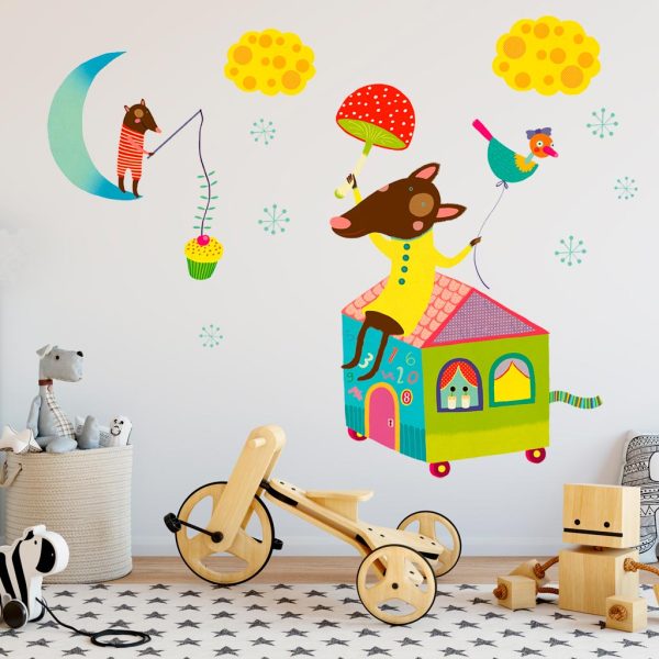 Vinilo infantil de animales con casita