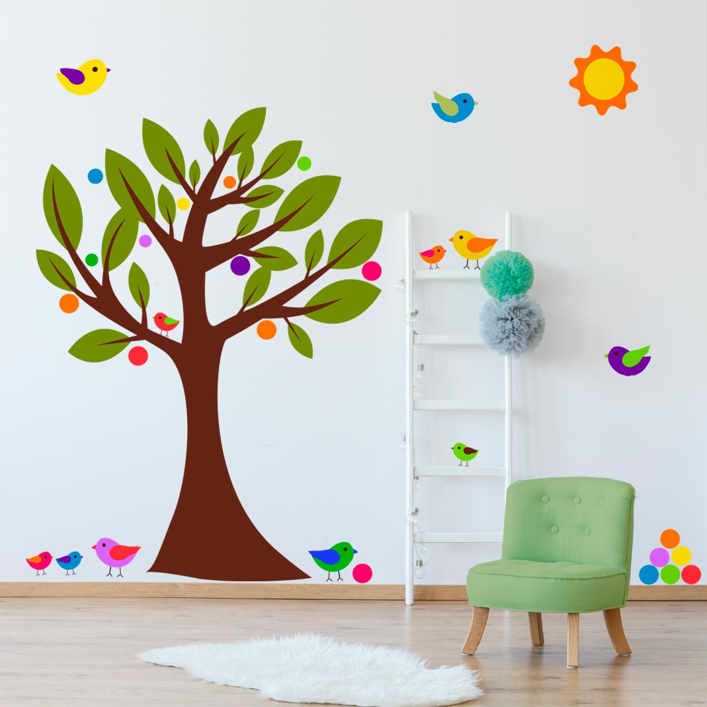 Vinilo infantil de árbol con pajaritos