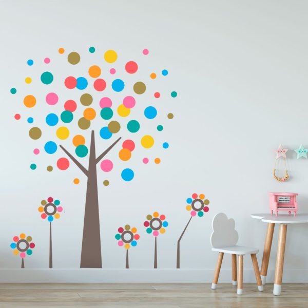 Vinilo infantil de árbol con bolas de colores