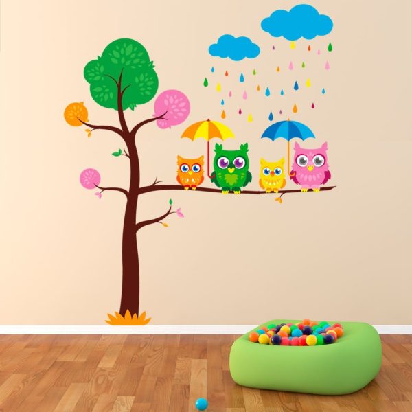 Vinilo infantil de árbol con búhos